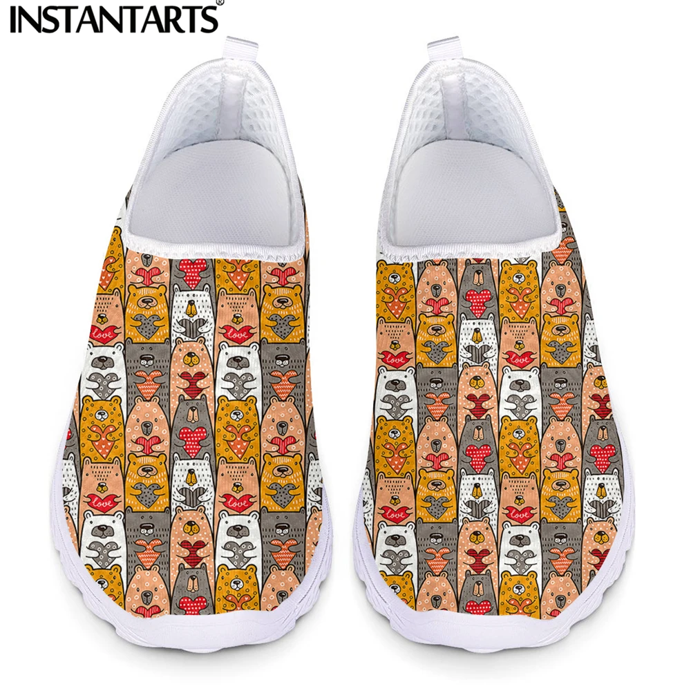 

INSTANTARTS New Fashion Bear Gentleman Cartoon Pattern Women Flat Shoes Breathable Air Mesh Sneakers Casual Slip-on Loafers Hot