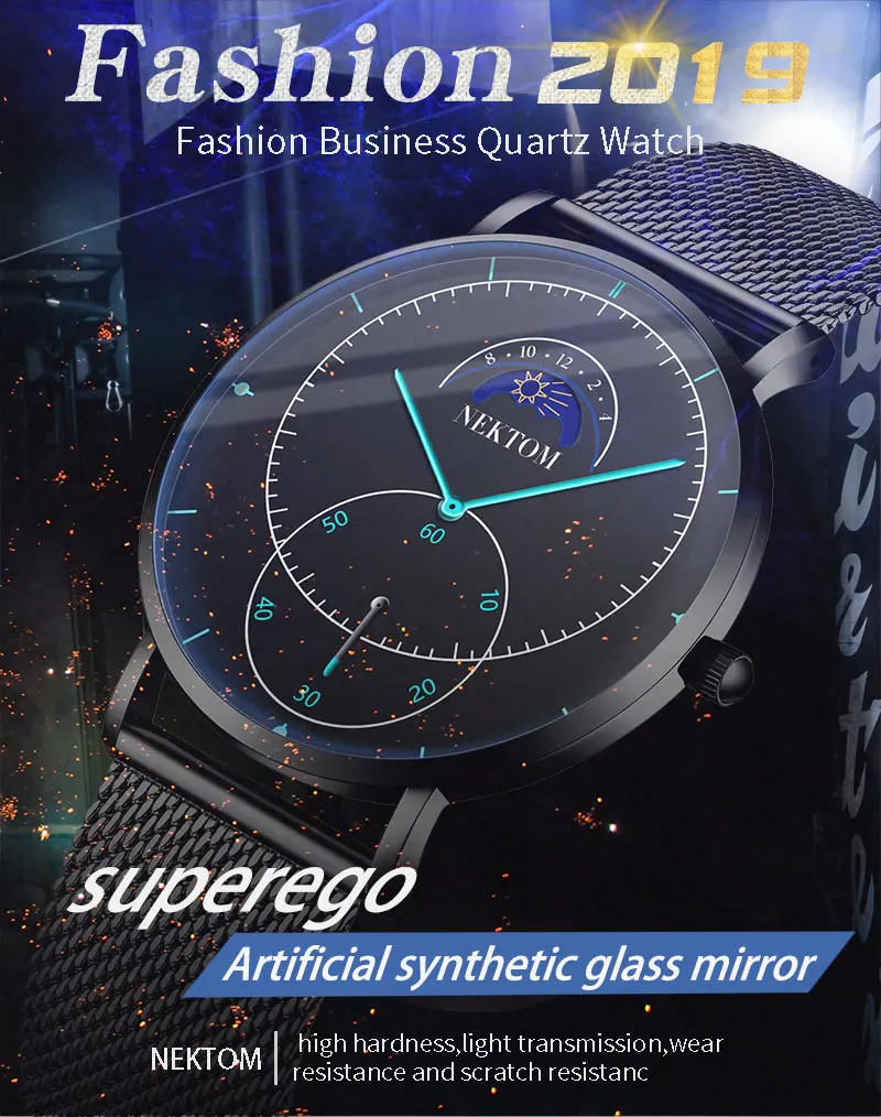 NEKTOM новые часы роскошные часы Reloj Hombre мужские часы водонепроницаемые часы с хронографом светящиеся мужские часы Saat Montre