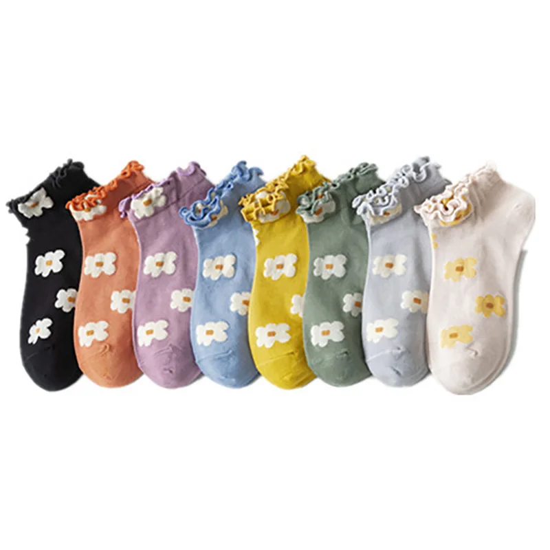 

5 Pair Crimping Breathable Japanese Style Women Socks Cute Summer Short Fashion Cotton Fluffy Socks Set Vintage Vrouw Sokken
