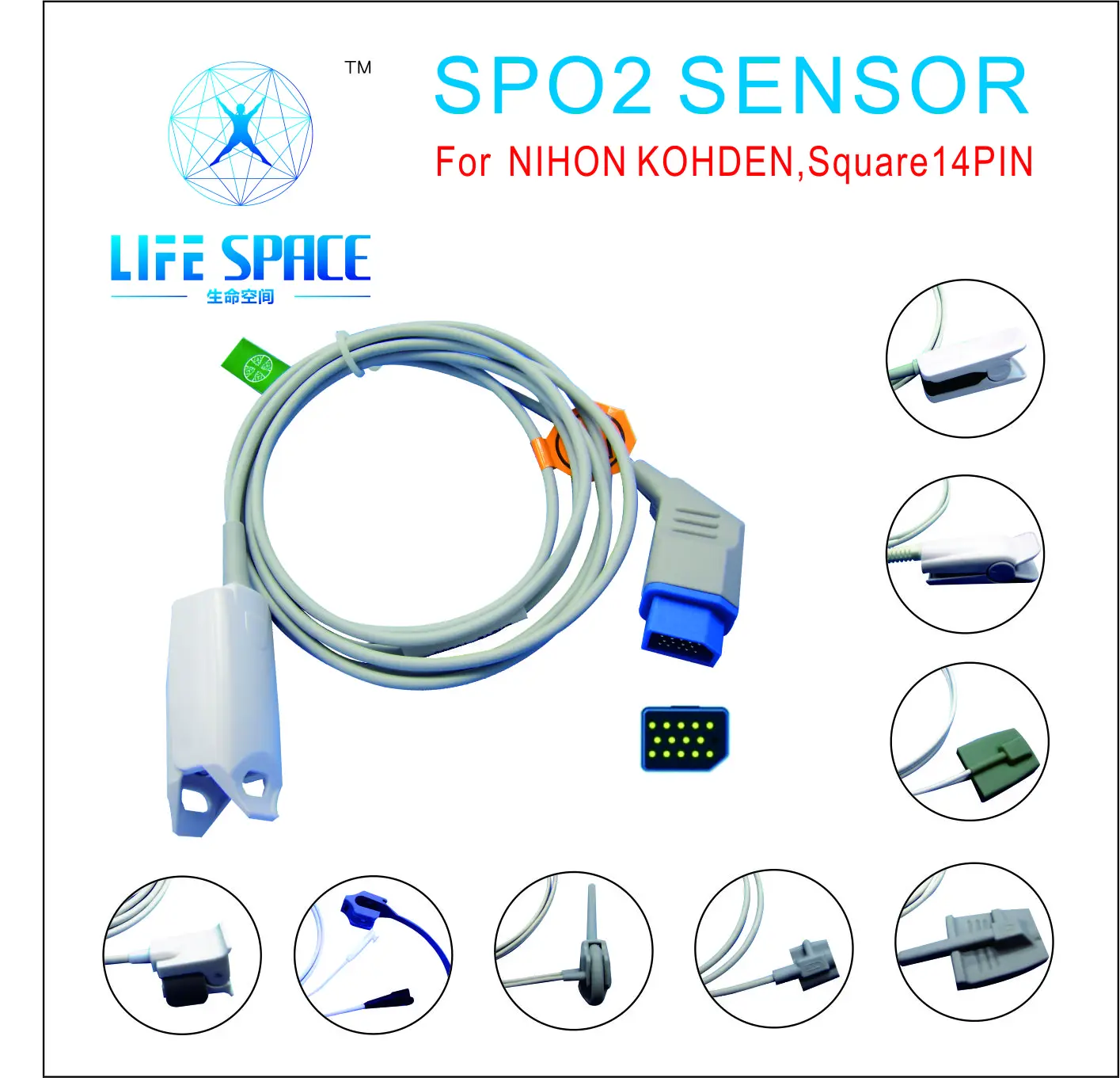 

Длинный кабель AWT на палец для взрослых, многоразовый кислородный датчик Spo2 для мониторинга пациента NIHON KOHDEN