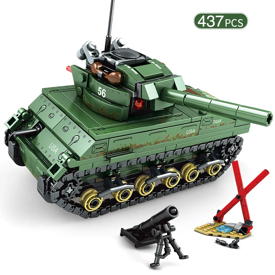 437 шт. WW2 US M4 Sherman танки строительные блоки Legoing армейский солдат военная модель