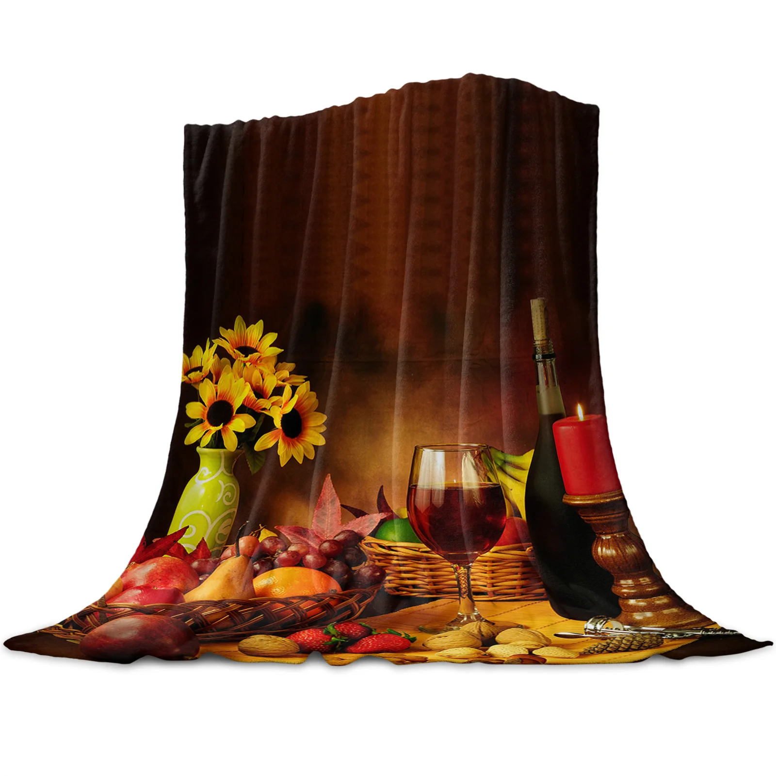 

Vintage Country Style Fruit Food Wine Blankets for Beds Home Bedspread Travel Flannel Blanket Throw Blanket for Sofa