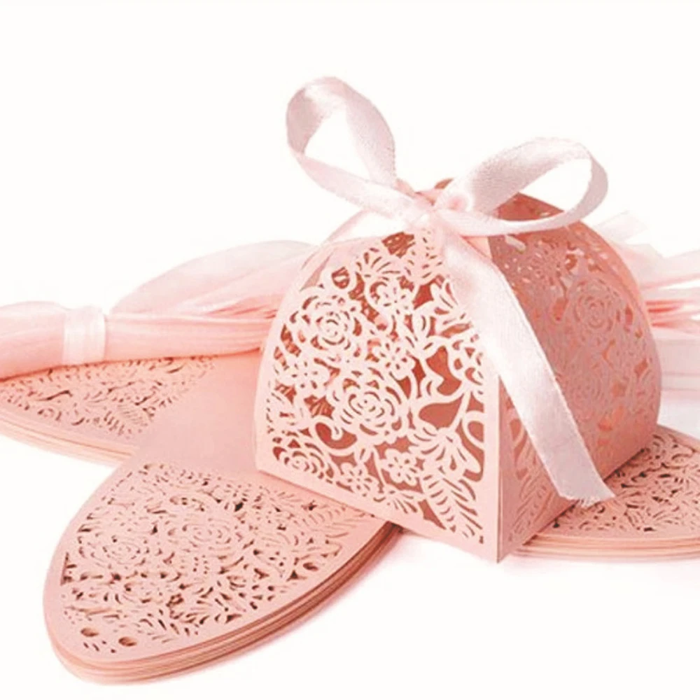 50pcs/lot Rose Flower Laser Hollow Candy Box Wedding Sugar Sweet Boxes Elegant Gift Party Christmas Supplies | Дом и сад
