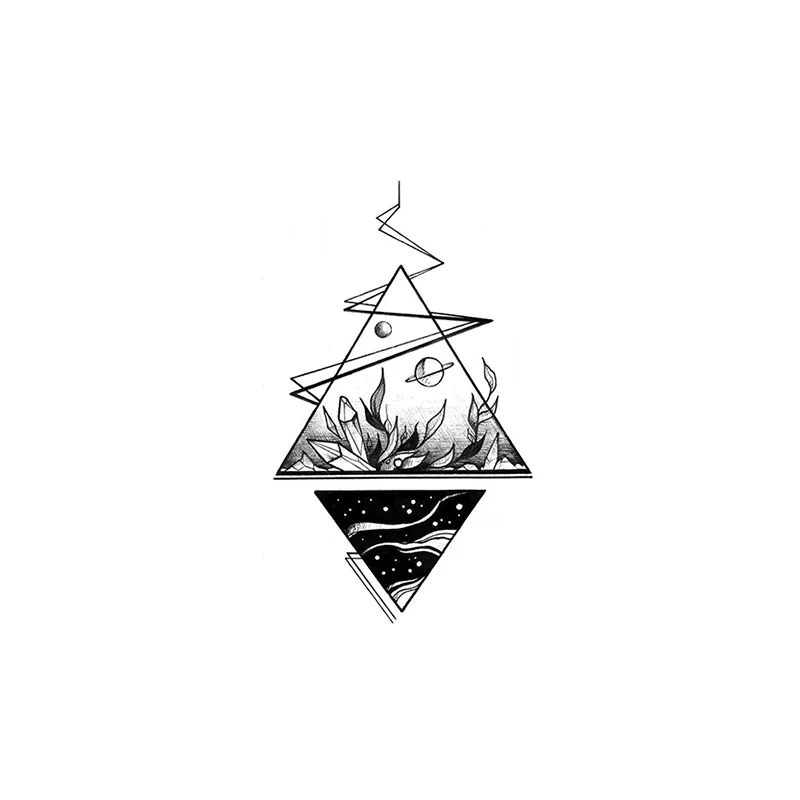 Geometric Earth Galaxy Plant Waterproof Temporary Tattoo Sticker Inverted Triangle Black Tattoos Body Art Ear Arm Leg Fake Tatoo | Красота и