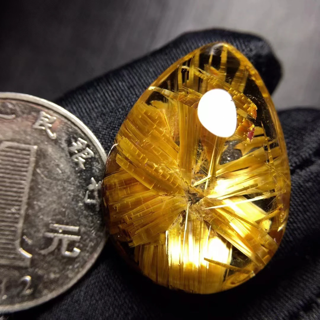 

Natural Gold Rutilated Quartz Water Drop Flower Pendant 28.7*21.2*10.5mm Wealthy Crystal Jewelry Women Men Genuine AAAAAA