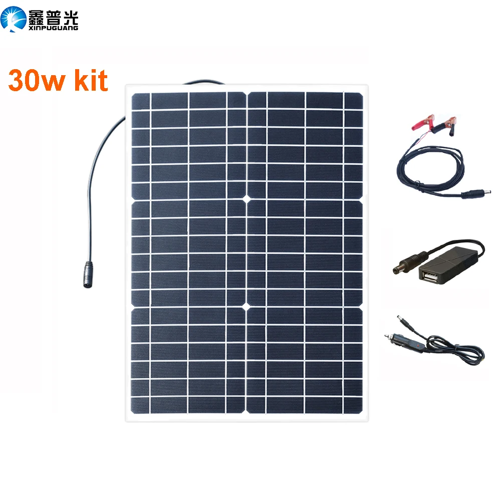 Дешево солнечная панель 12v 30 Вт 20 Вт Гибкая солнечная батарея на телефон комплект 12 В солнечная батарея для автомобиля RV Лодка Зарядное устройство ...