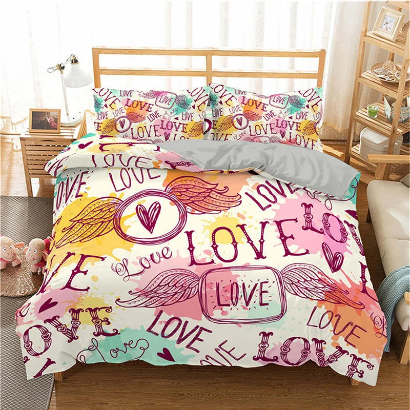 

3D Duvet Cover Set Love Heart Print Bedding Set 2/3pc Single Double Twin Full Queen King Size Bedspread For Adults