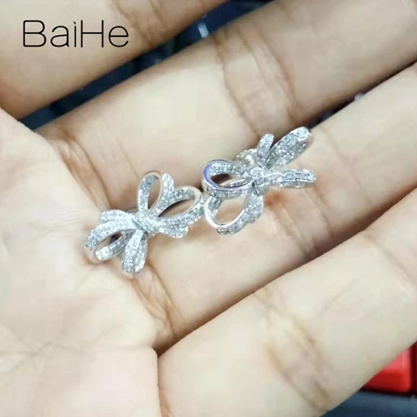 BAIHE Твердые 14 к желтое золото 0.32ct H/SI натуральные бриллианты свадебные женские модные ювелирные украшения красивый бант серьги-гвоздики с бриллиантами