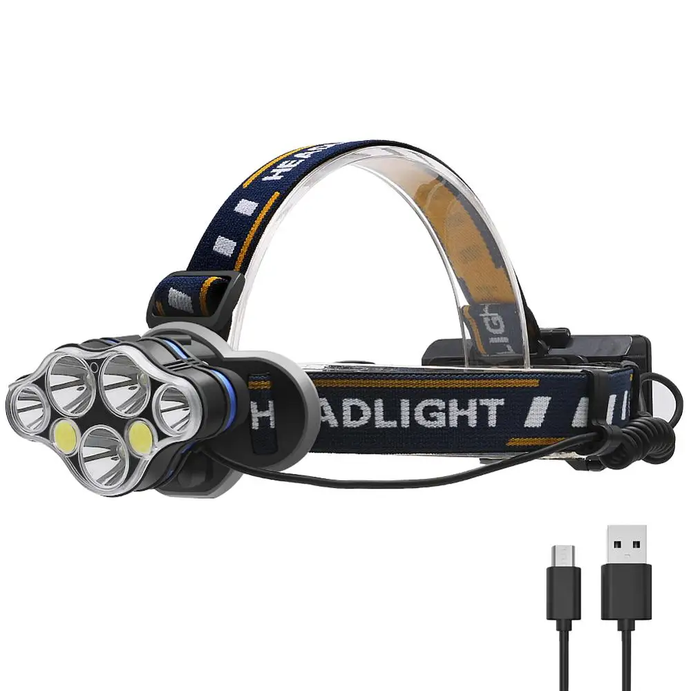 K07 7LED with cable Водонепроницаемый светодиодный налобный фонарь T6+ XPE+ COB мощный фонарик для охоты, рыбалки, кемпинга, ультра яркие USB перезаряжаемые фары - Цвет: K07 7LED with cable
