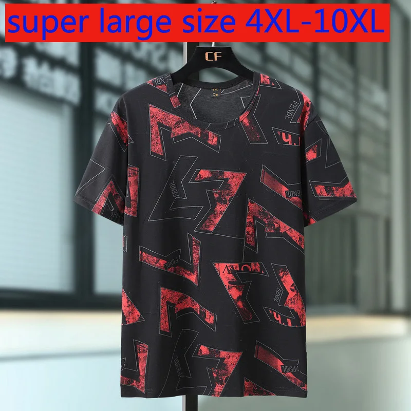 

New Arrival Super Large Summer Short Sleeve Men Fashion Handsome Thin Casual O-neck Print Knitted T Shirt Plus Size 4XL-10XL