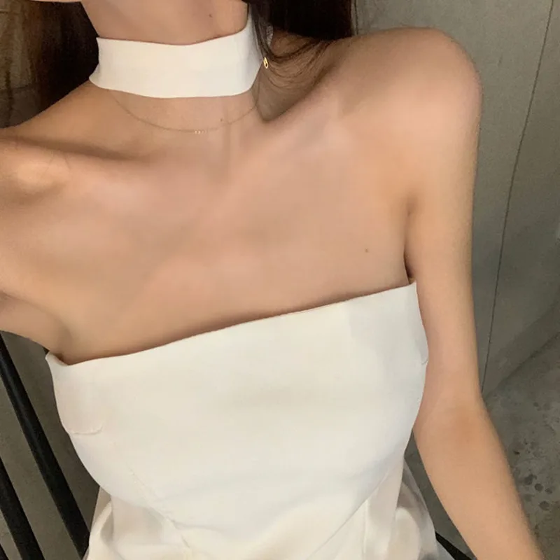 

High Quality 2021 Summer New Sexy Dress Halter Tube Top High Waist Sleeveless Little Black Robe Backless Dress Vestidos De Mujer
