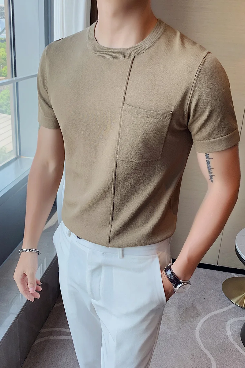 Мужская футболка с коротким рукавом Повседневная облегающая Трикотажная