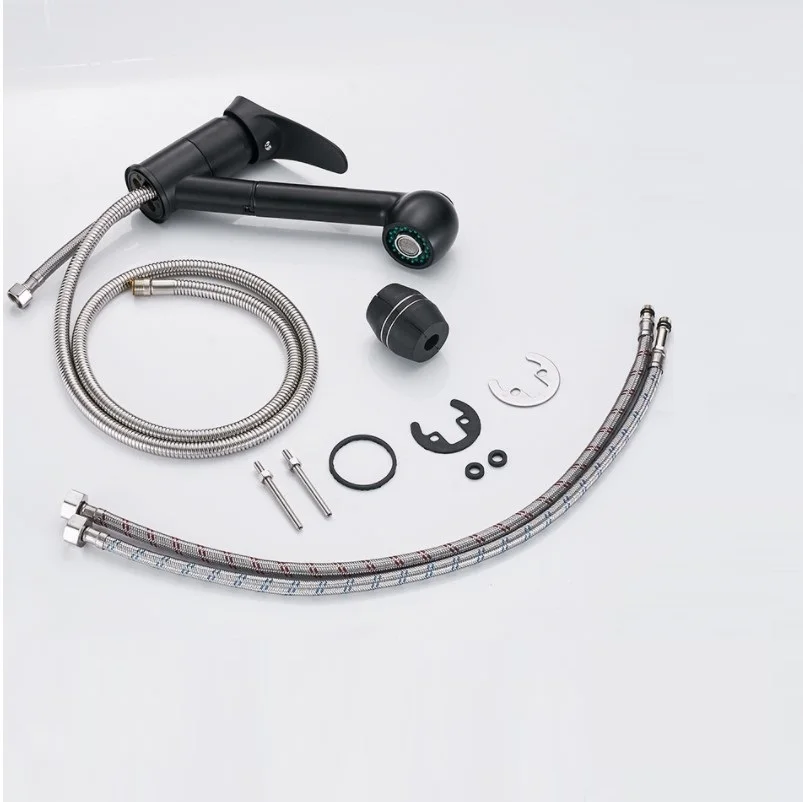 

Kitchen Faucets 360 Degree Swivel Pull Out Kitchen Sink Faucet Water-Saving Polished black Basin Crane Mixer Brass Tap