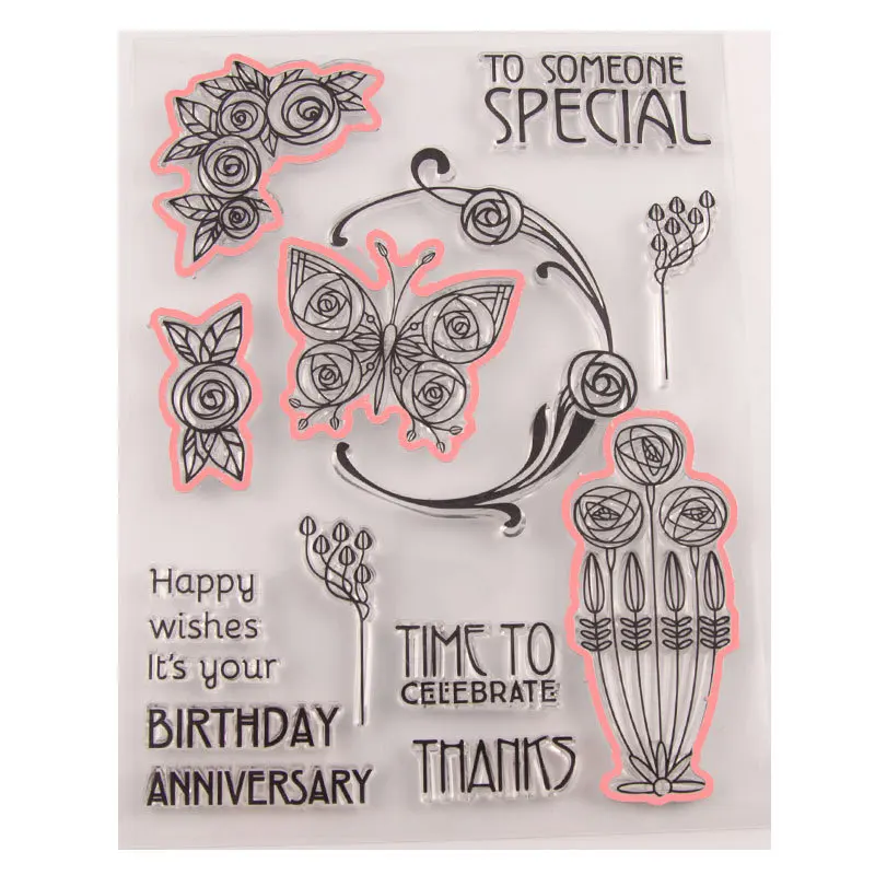 Прозрачные наклейки в виде бабочек и цветов резиновый штамп прозрачный