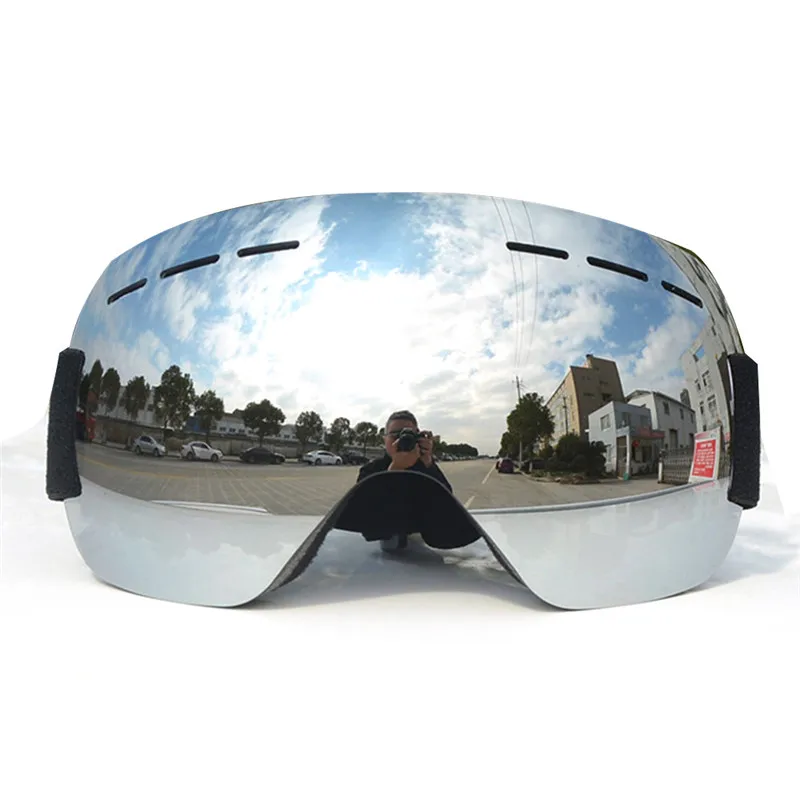 silver Лыжные очки UV400, защита от ультрафиолета, большие лыжные очки, маска, лыжные очки для женщин и мужчин, очки для сноуборда, мужские и женские очки для катания на лыжах - Цвет: silver