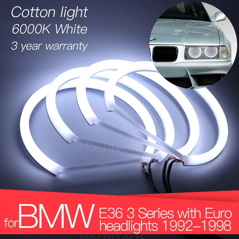 

3 Years Warranty Hight Quality LED Angel Eyes Kit Cotton White Halo Ring for BMW E36 3 Series with Euro Headlights 1992-1998