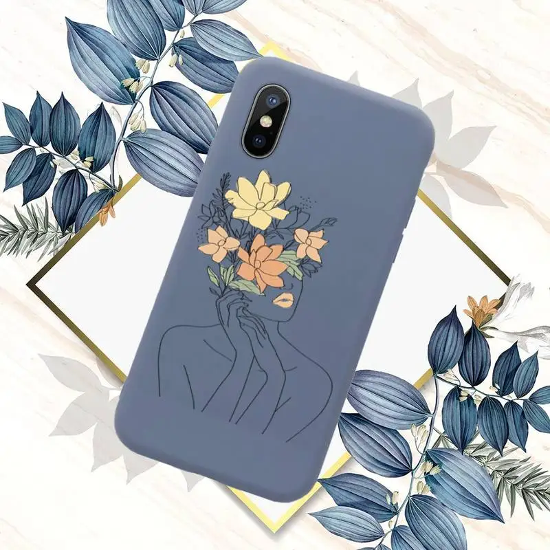 

Art Retro Abstract Geometry leaves Phone Case Blue Candy Color for iPhone 11 12 mini pro XS MAX 8 7 6 6S Plus X SE 2020 XR