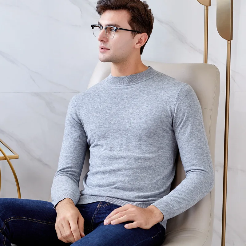 100% Wool 8 Colors Solid Men Winter Sweater Cashmere Soft Breathable O Neck Slim Fit Knitting Pullover Male Casual Sweaters XXL | Мужская