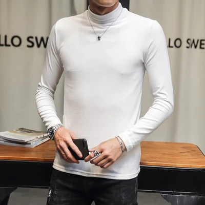 Новинка 2019 Мужская футболка с высоким воротником в Корейском стиле красивая