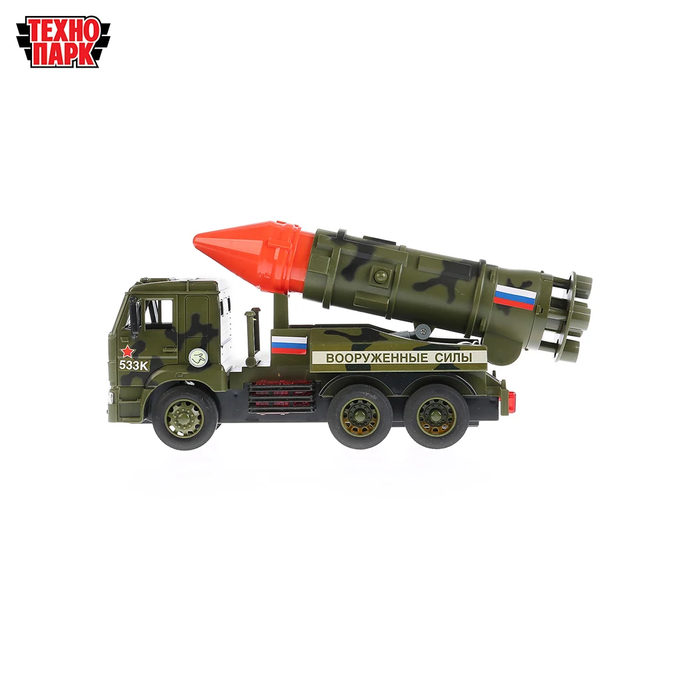 Машина ТЕХНОПАРК КАМАЗ Ракетница 25см пластиковая инерционная открываются двери