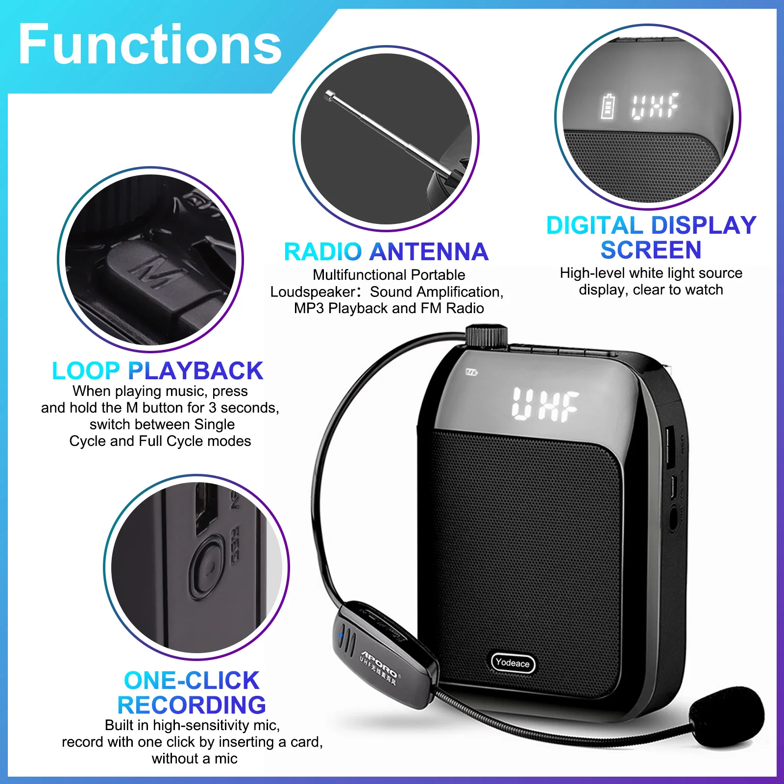 Gosear Voice Amplifier 15W Multifunctional Portable Bluetooth-compatible Speaker with Wireless Microphone for Teachers | Электроника