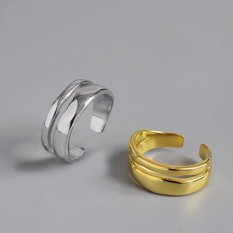 Женское Двухслойное кольцо Silvology серое блестящее из стерлингового серебра 925