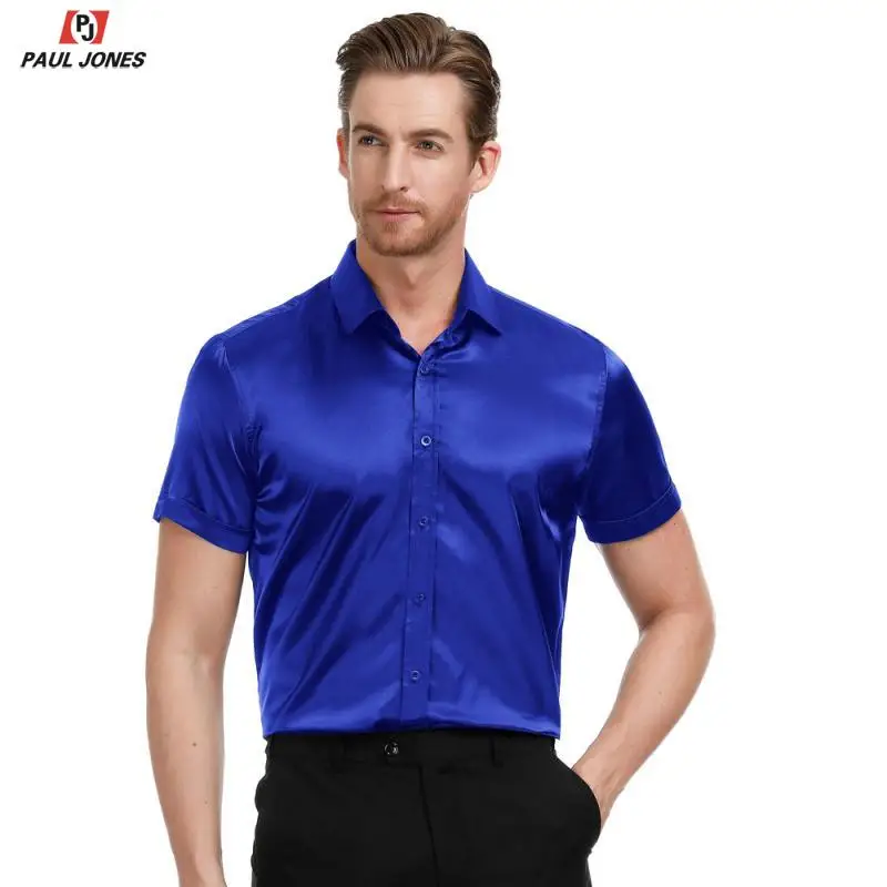 Мужская приталенная атласная рубашка с коротким рукавом PAUL JONES Повседневная