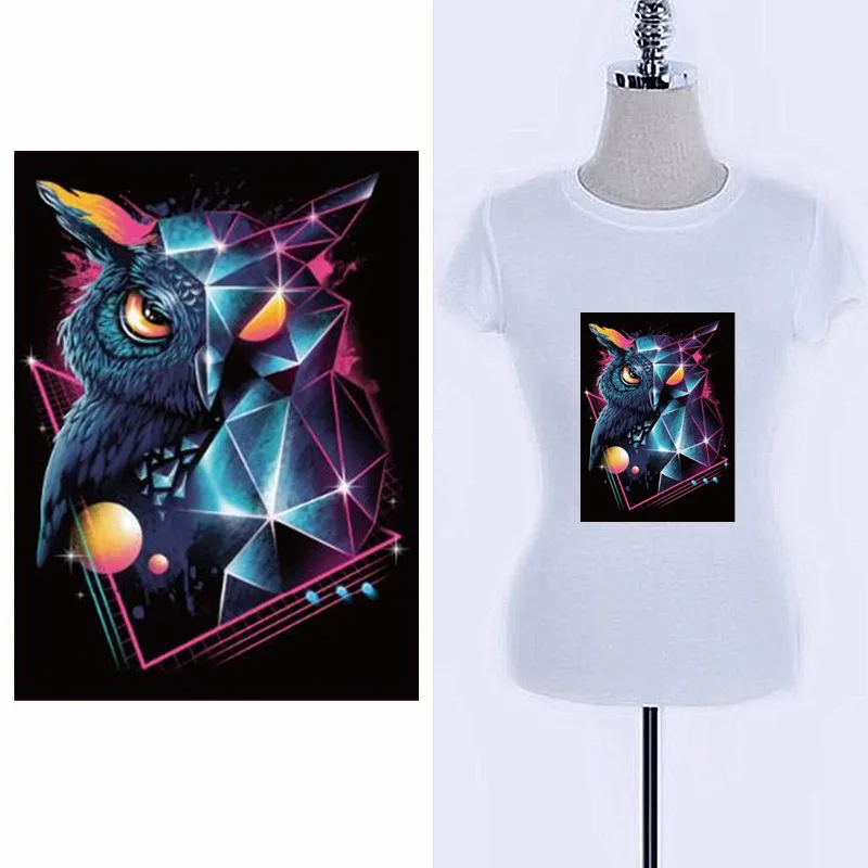 

Iron On Patches for clothing Painting 248mm Cool Owl Bird Biker Patch Heat Transfer Clothes Stickers Picture Diy Strange Things