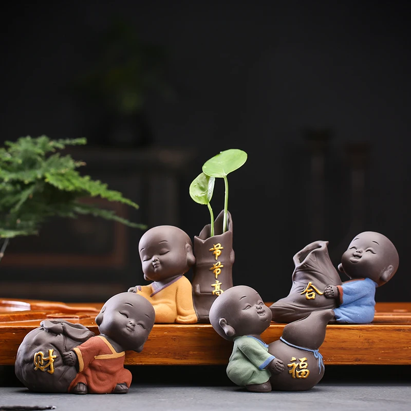 

Hydroponic Flower Arrangement Lovely Purple Sand Little Monk Tea Favorite Ornaments Creative Tea Set Decoration Mini Flower Vase
