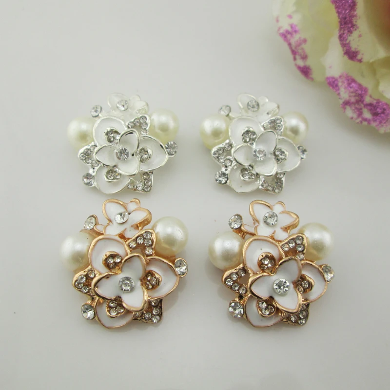 

5pcs Rhinestones Buttons Pearl Button Diamante Crystal Bow Wedding Bride Holding Scrapbooking Accessories Apparel Sewing 27mm