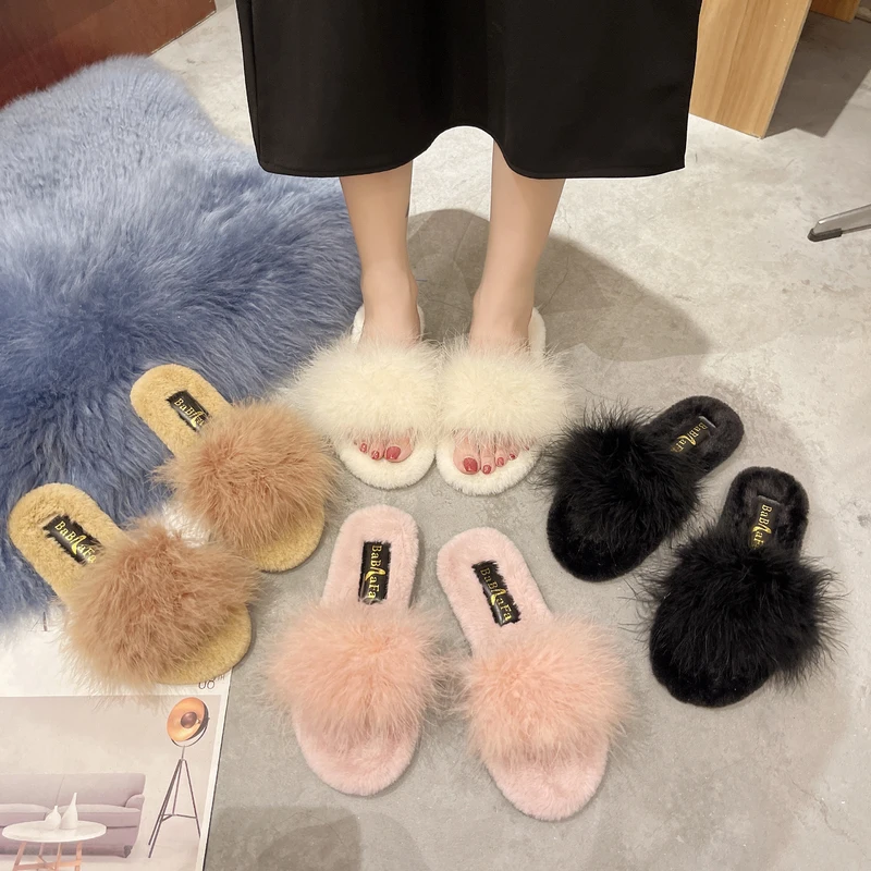 

Женские меховые шлепанцы, Мягкие Шлепанцы из флока, на плоской подошве, роскошные сланцы, плюшевые массажные, для зимы, 2021