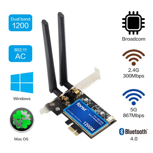 FV-HB1200 1200Mbps Рабочий стол двухдиапазонный 802.11ac Broadcom BCM94360 беспроводной-AC WiFi Bluetooth 4,0 PCI-E адаптер для Mac/Hackintosh/Windows - Color: FV-HB1200 1200Mbps