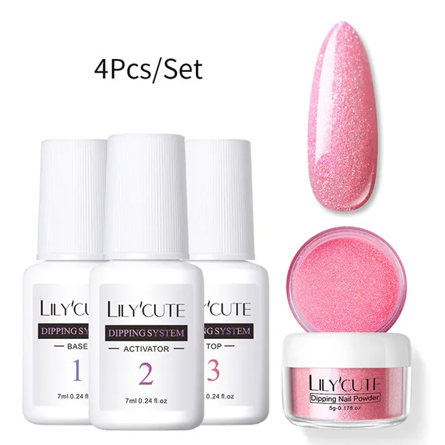 4Pcs Set 06 LILYCUTE комплект погружения ногтей Блеск порошок комплект Градиент Французский ногтей косметическая пудра Kit Красочные голографические натуральный сухой пигмент 2/3/4/8 шт - Цвет: 4Pcs Set 06