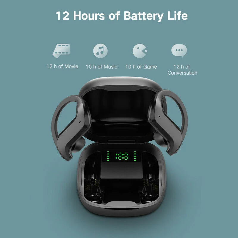 Спортивные наушники с микрофоном TWS стерео гарнитура шумоподавлением 9D Bluetooth Led Hi