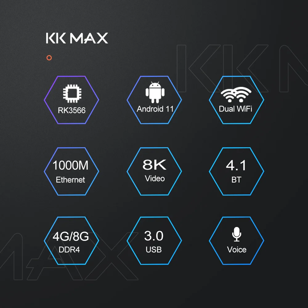 ТВ-приставка VONTAR KK MAX RK3566 Android 11 8 + 64/4/32 ГБ Wi-Fi 4K 8K Google Assistant Youtube медиаплеер |