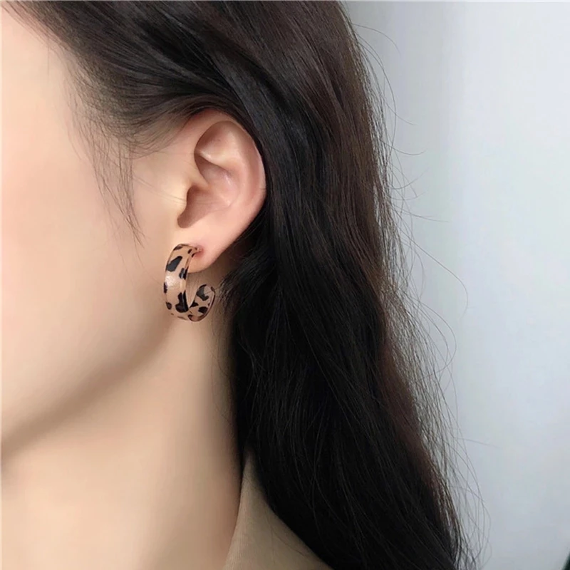 

New Korean Statement Earrings for Women Brown Leopard Geometric Hoop Earrings Vintage 2021 Trend Fashion Jewelry Gifts Creative