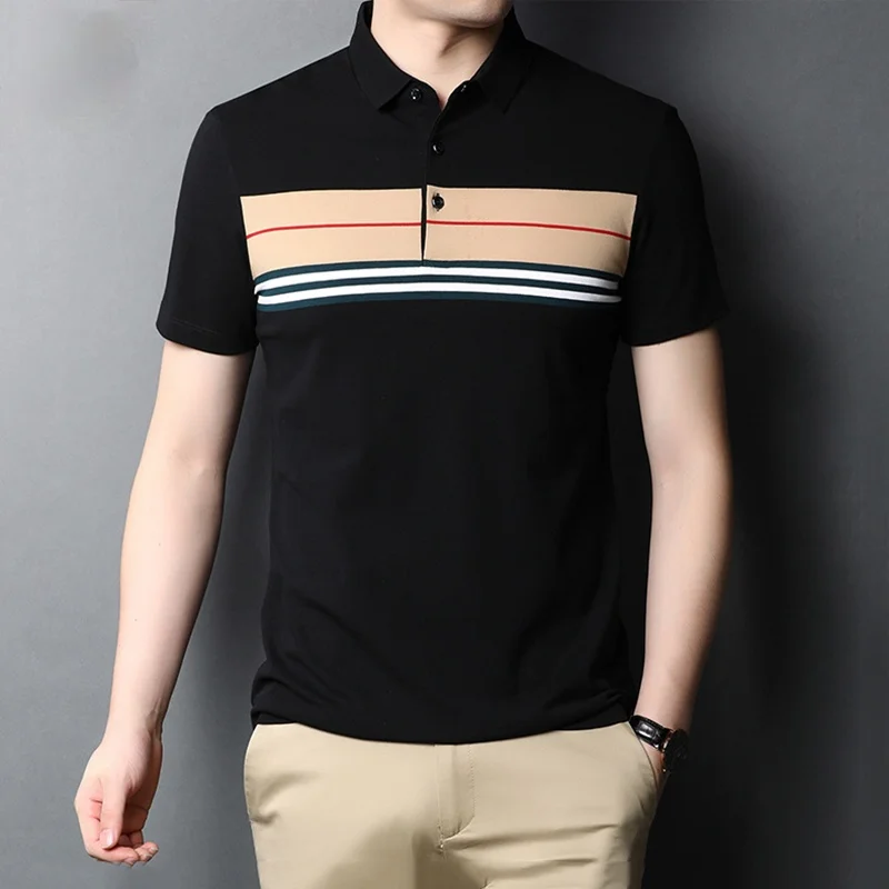 

Men's Striped Mercerized Cotton Polo Shirt, Premium, Short Sleeve