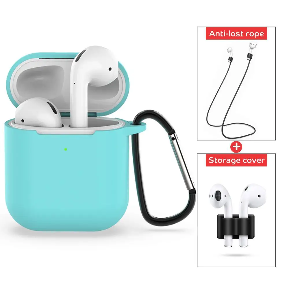 4 шт./компл. мини Мягкий силиконовый чехол для Apple AirPods 2 Беспроводной Зарядное устройство защитный силиконовый чехол ультра тонкий роскошный кожаный набор аксессуаров - Цвет: Mint Green