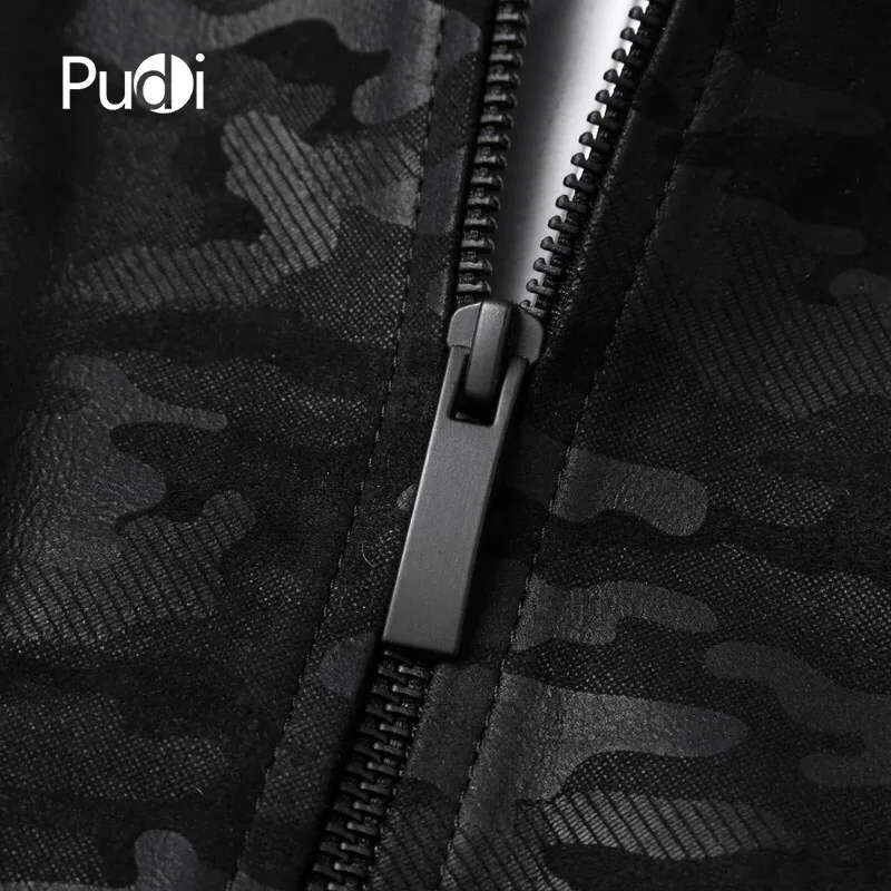 PUDI MT834 мужские новые модные камуфляжные Кожаные Куртки из натуральной овечьей кожи с воротником осенне-зимняя повседневная верхняя одежда