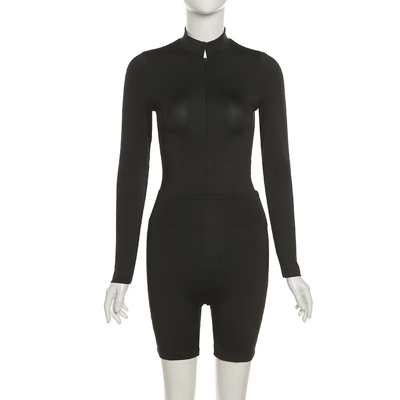 

Summer Shorts Outfits Women Two Piece Sets Sexy Deep V-Neck Long Sleeve Bodysuit And High Waist Shorts Suits Streetwear