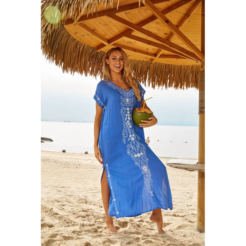 

Женское богемное пляжное платье с принтом в полоску, накидка, Летняя туника для женщин, пляжная одежда, кафтан