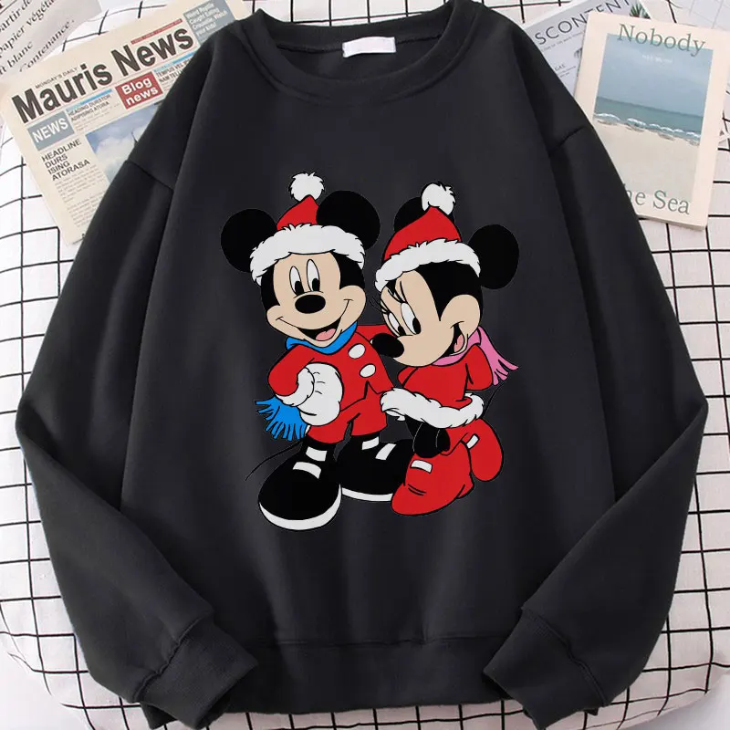 

Disney Anime Kawaii Cartoon Mickey Mouse Minnie Hoodie Black Sweatshirt Women Fleece Fall Pullover Women 90s Christmas Clothes