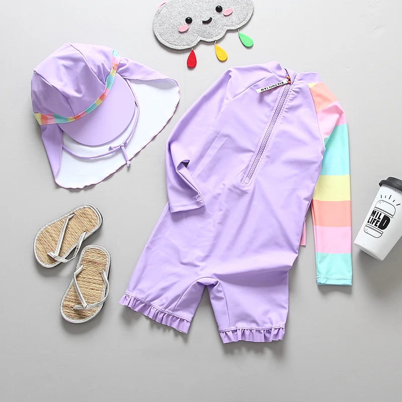 Купальный костюм для девочек детский купальный с фиолетовым единорогом