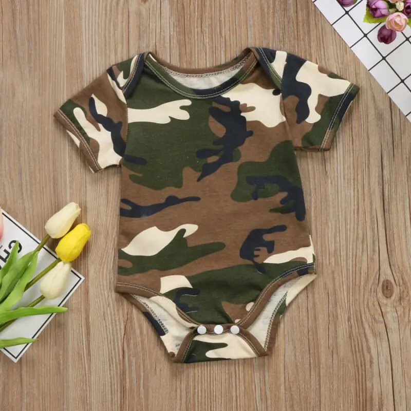 Lucu Bayi Bayi Anak Gadis Camo Baju Monyet Bodysuit Jumpsuit Pakaian Ukuran 0-24M Kamuflase Hijau Bayi Mendaki pakaian Katun