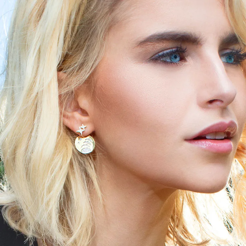 

Fashion Charm Sterling Silver Original 1:1 Replica, Yellow Silver Stars & Planet Underlobe Earrings Jewelry Gift For Female