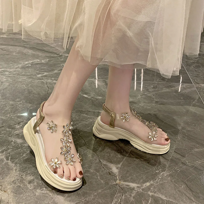 

Clogs Wedge Beige Heeled Sandals 2021 Women's Muffins shoe Beach Shoes Platform Black New Flat Comfort Summer Elastic Band High