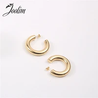 trendy earring pvd gold finish hollow c hoop earring stainless steel tarnish free gold jewelry wholesale