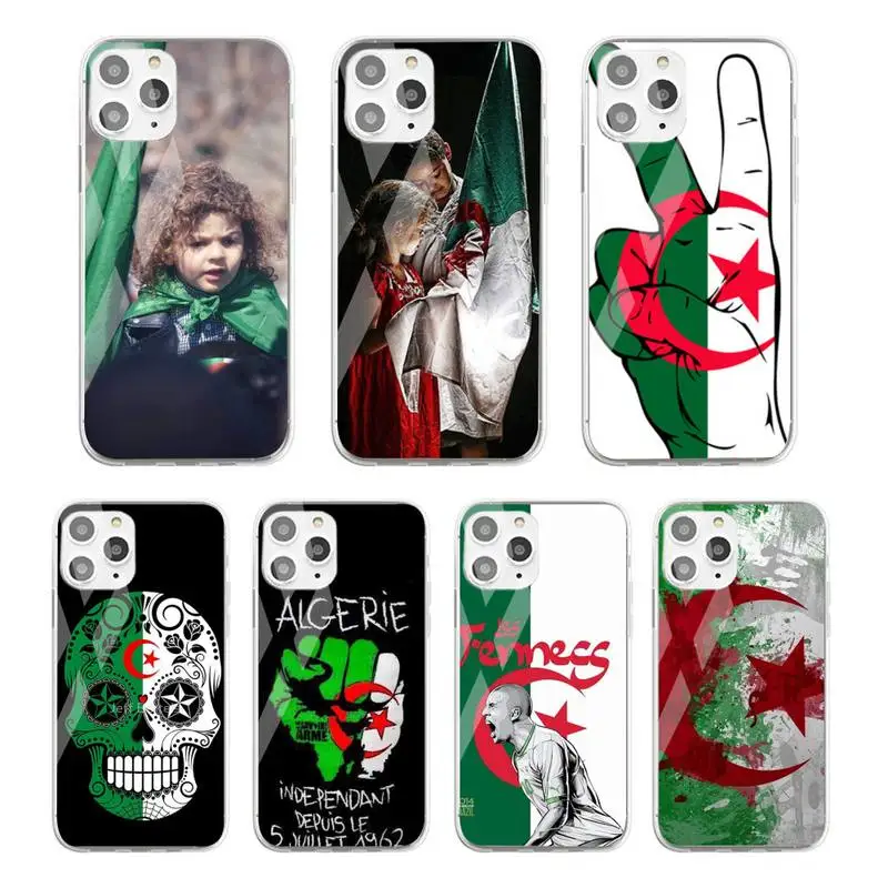 

Algeria Flag Phone Case Transparent Case For Iphone 6 6s 7 8 Plus XR X XS XSmax 11 12 13 Pro Mini Max
