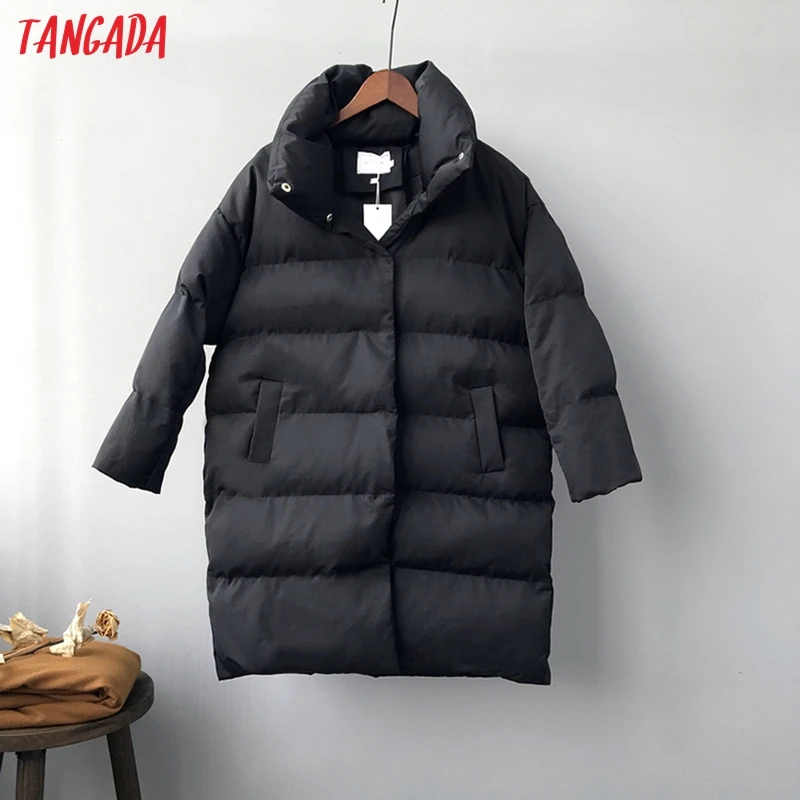 Tangada, Женские однотонные Длинные парки большого размера, толстые, с длинным рукавом, на пуговицах, с карманами, женское теплое корейское зимнее пальто, модное ATC02
