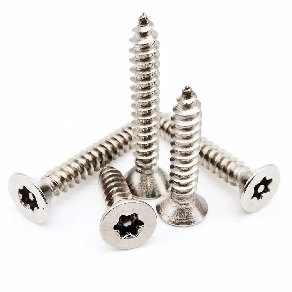 

20pcs M2.9 M3.5 M3.9 M4.2 M4.8 304 Stainless Steel Six Lobe Torx Flat Countersunk Head with Pin Security Self-tapping Wood Screw